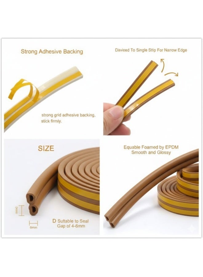 شريط عازل ذاتي  اللصق للباب والنوافذ مقاس 0.9 سم × 6 متر، شريط عازل للطقس بني لحجب الضوضاء والغبار وتوفير حماية منزلية - Image 2